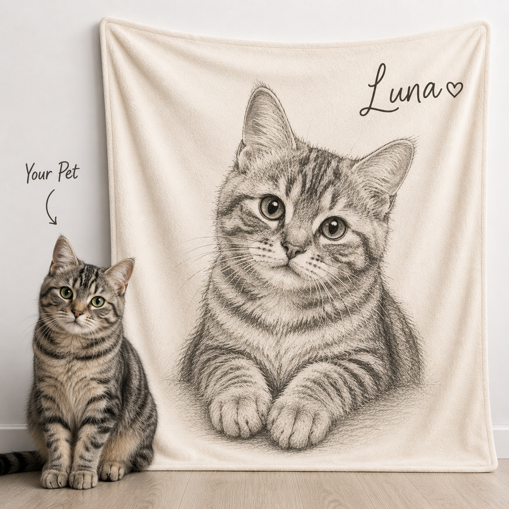Custom Pet Hand Drawing Style Blanket