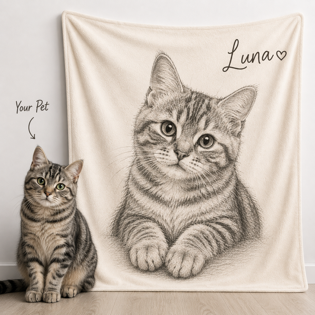 Custom Pet Hand Drawing Style Blanket