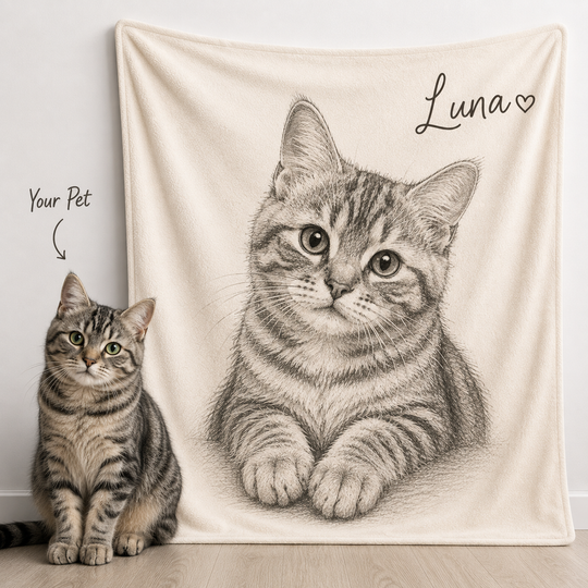 Custom Pet Hand Drawing Style Blanket